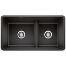 BLANCO Anthracite 33 x 18 in. No Hole Composite Double Bowl Undermount Kitchen Sink 