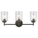 21-1/2 x 9-1/4 in. 225W 3-Light Medium E-26 Incandescent Vanity Fixture with Clear Seeded Glass in Olde Bronze