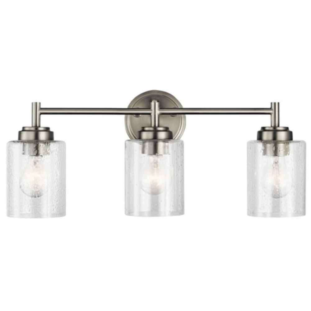 Kichler Lighting Brushed Nickel 21-1/2 x 9-1/4 in. 225W 3-Light Medium E-26 Incandescent Vanity Fixture with Clear Seeded Glass 