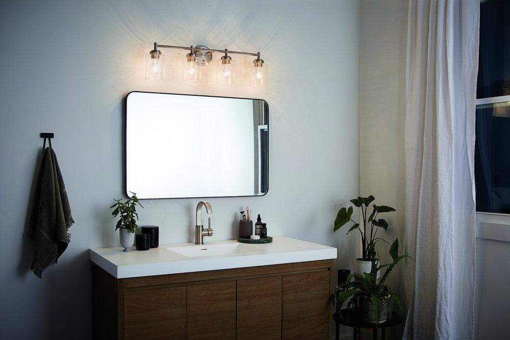 Kichler Lighting Brushed Nickel 30 x 9-1/4 in. 300W 4-Light Medium E-26 Incandescent Vanity Fixture with Clear Seeded Glass 