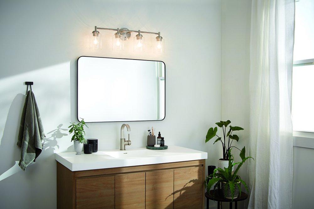 Kichler Lighting Brushed Nickel 30 x 9-1/4 in. 300W 4-Light Medium E-26 Incandescent Vanity Fixture with Clear Seeded Glass 