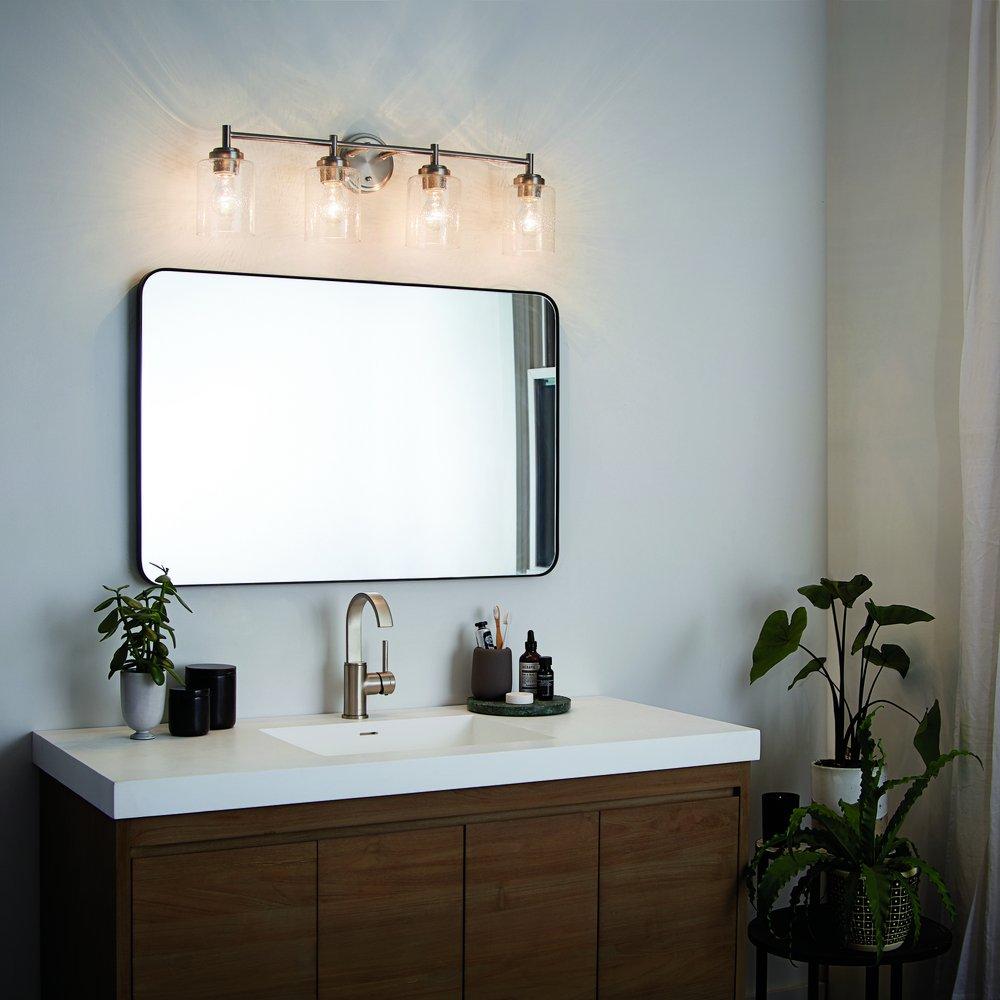 Kichler Lighting Brushed Nickel 30 x 9-1/4 in. 300W 4-Light Medium E-26 Incandescent Vanity Fixture with Clear Seeded Glass 