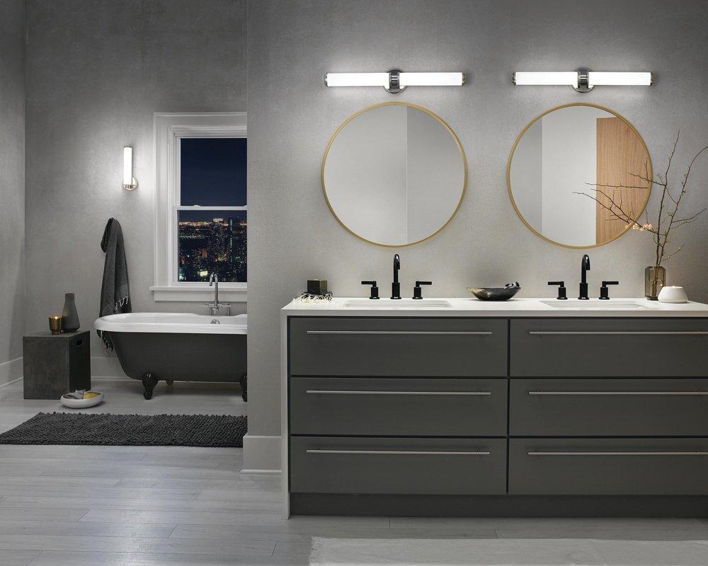 Kichler Lighting Polished Nickel 27 x 5 in. 31W 2-Light LED Horizontal Mount or Vertical Mount Vanity Fixture with Satin Etched White Glass 