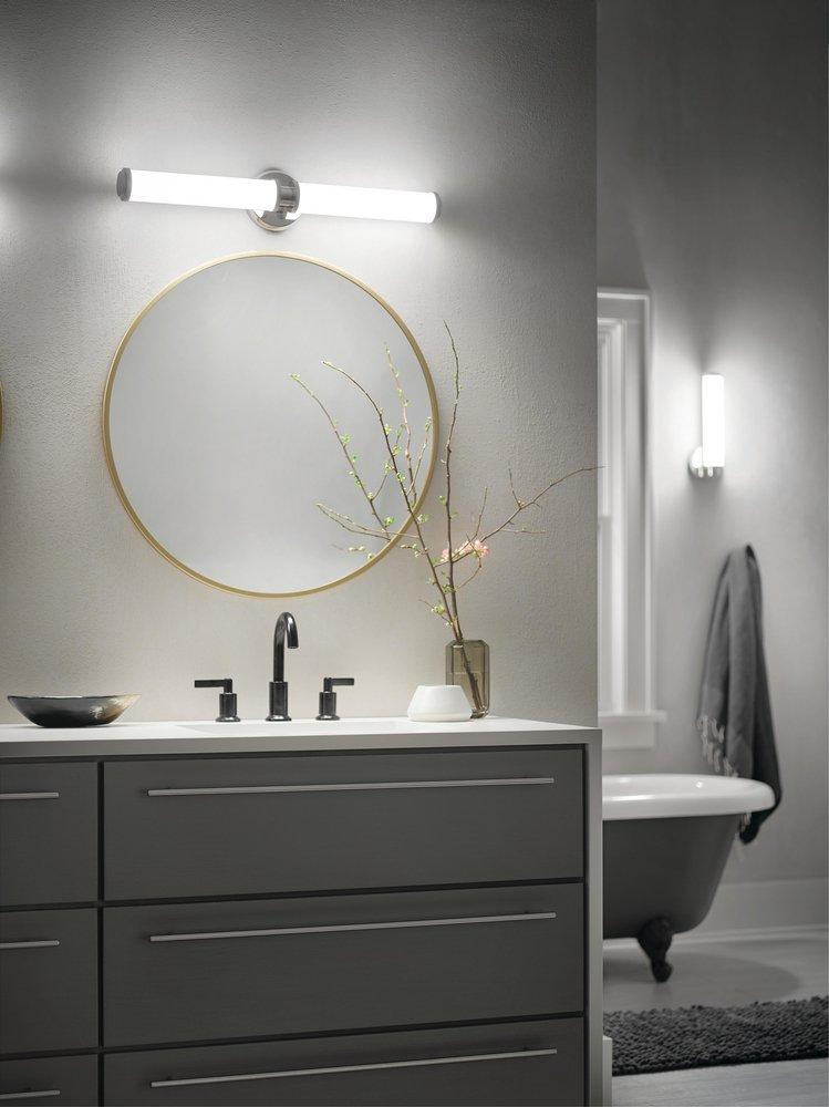 Kichler Lighting Polished Nickel 27 x 5 in. 31W 2-Light LED Horizontal Mount or Vertical Mount Vanity Fixture with Satin Etched White Glass 