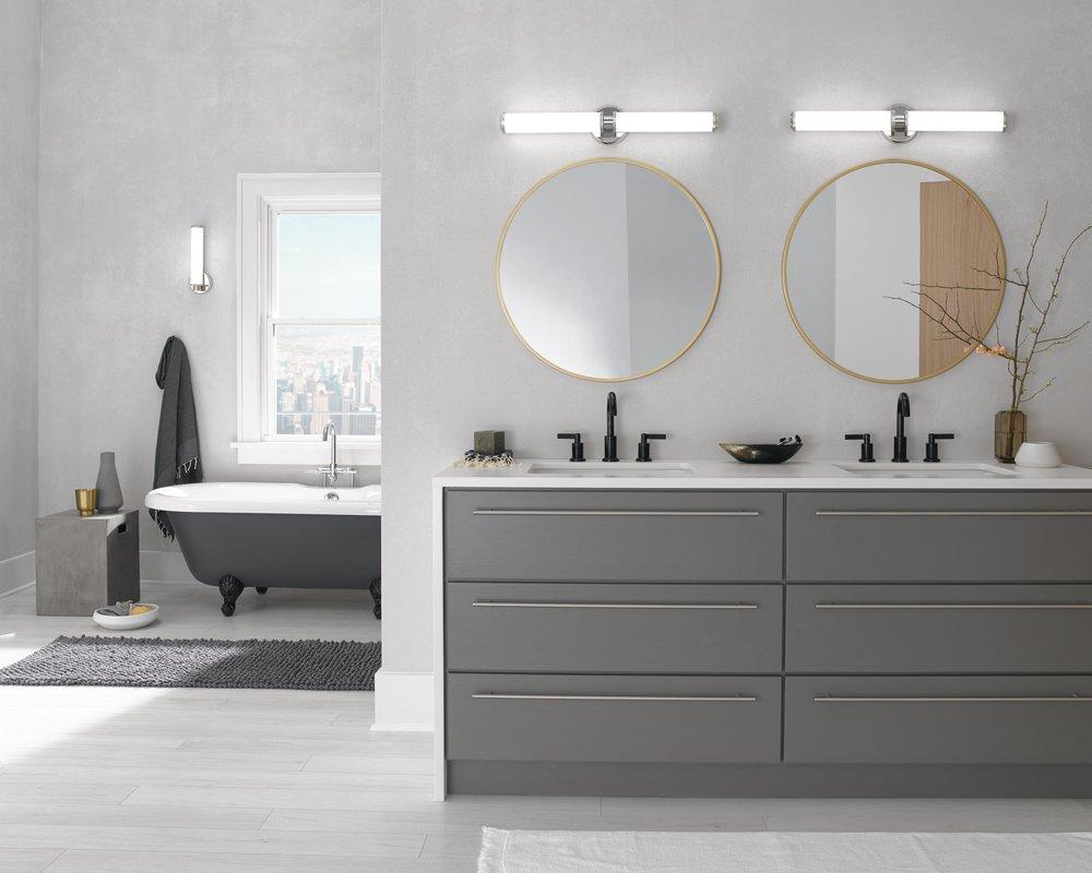 Kichler Lighting Polished Nickel 27 x 5 in. 31W 2-Light LED Horizontal Mount or Vertical Mount Vanity Fixture with Satin Etched White Glass 