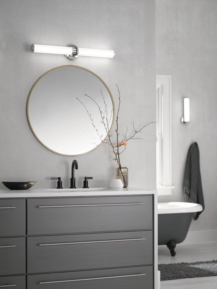 Kichler Lighting Polished Nickel 27 x 5 in. 31W 2-Light LED Horizontal Mount or Vertical Mount Vanity Fixture with Satin Etched White Glass 