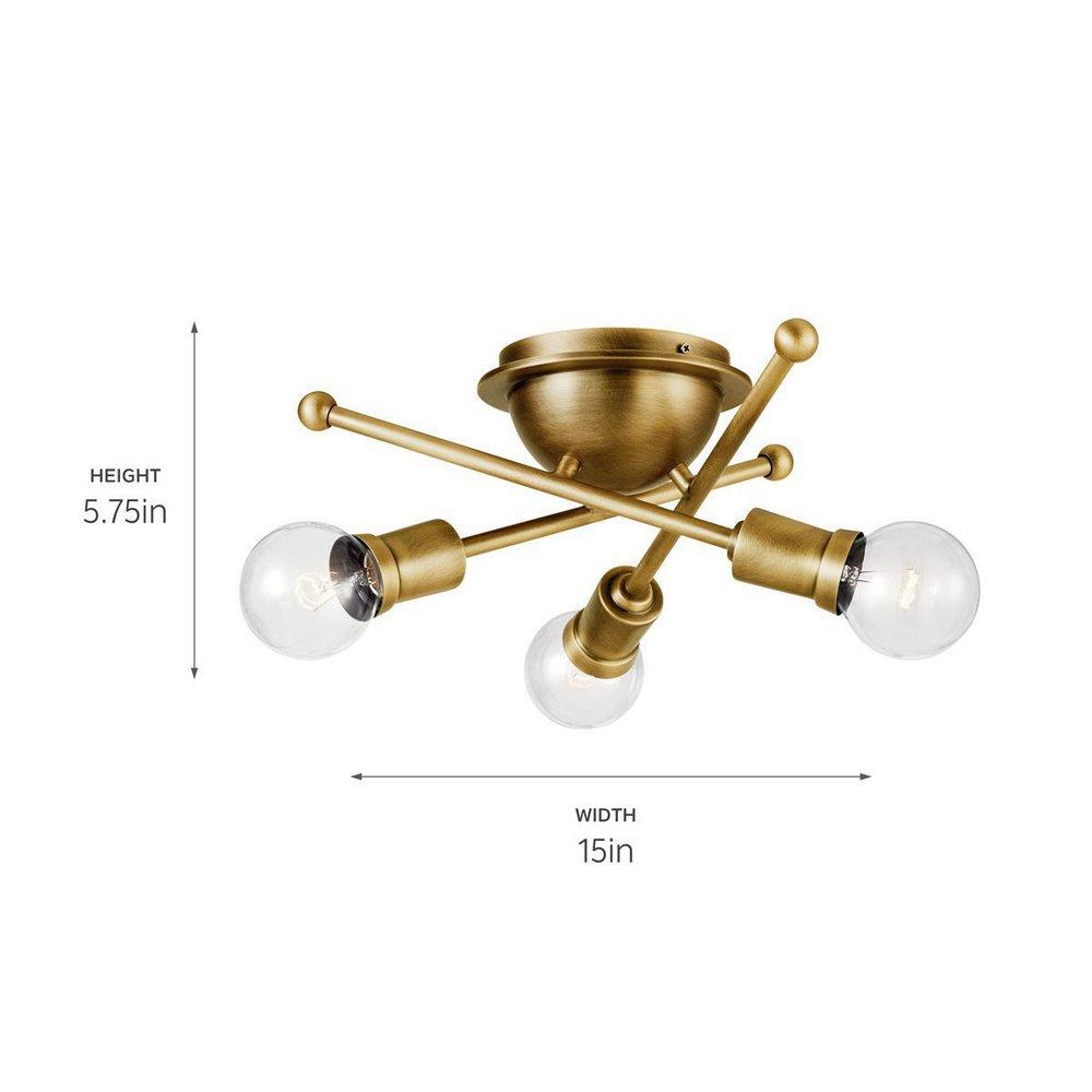 Kichler Lighting Natural Brass 3-Light Flush Mount Ceiling Fixture 