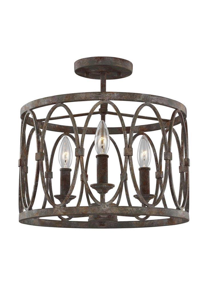 Visual Comfort & Co. Studio Deep Abyss 13-5/8 in. 180W 3-Light Candelabra E-12 Semi-Flush Mount Ceiling Fixture 