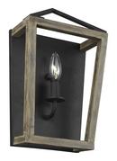 60W 1-Light Candelabra E-12 Wall Sconce in Weathered Oak Wood with Antique Forged Iron
