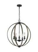 60W 5-Light Candelabra E-12 Incandescent Outdoor Chandelier in Weathered Oak Wood with Antique Forged Iron