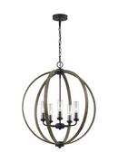 Visual Comfort & Co. Studio Weathered Oak Wood/Antique Forged Iron 60W 5-Light Candelabra E-12 Incandescent Outdoor Chandelier 