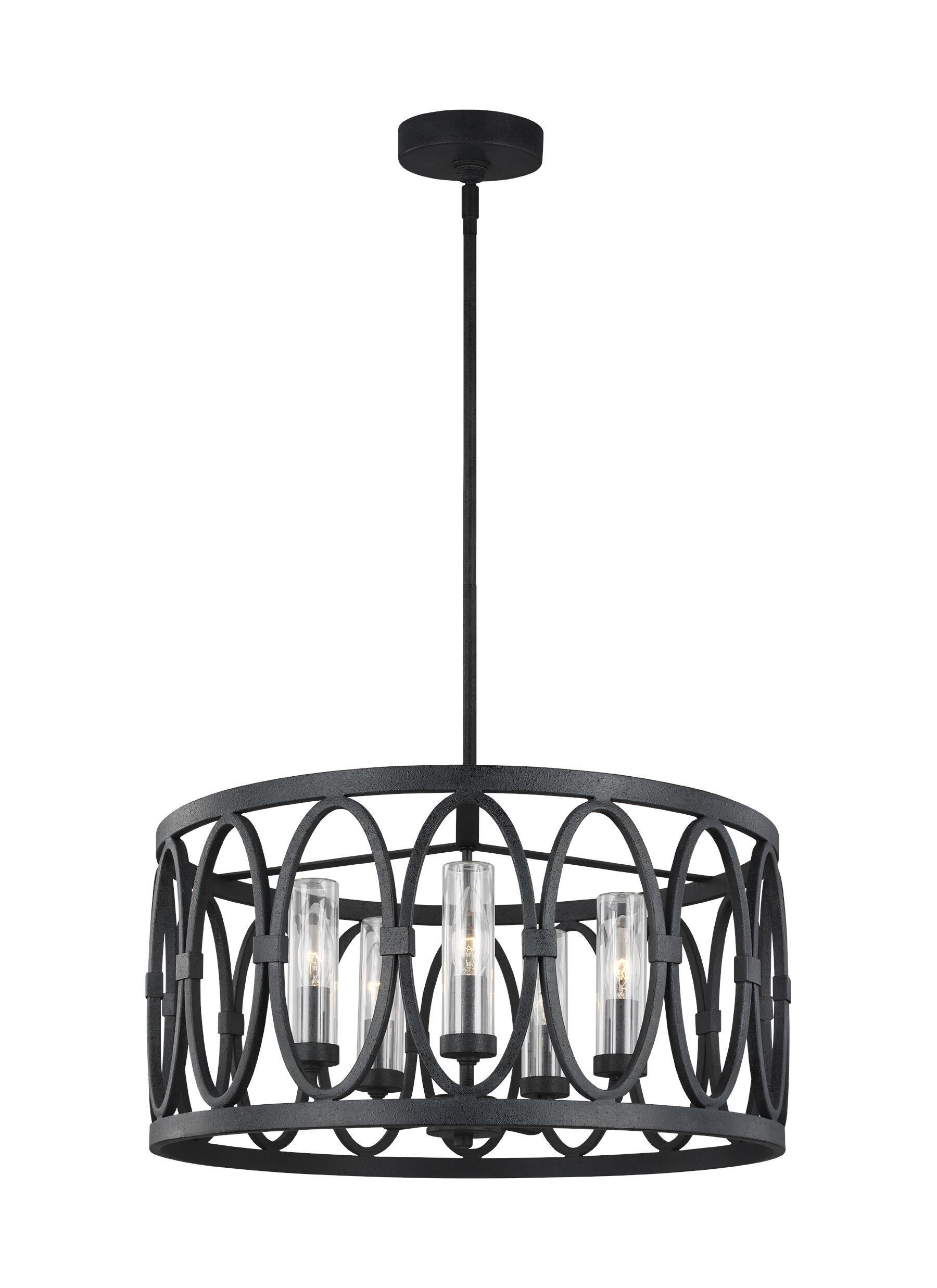 Visual Comfort & Co. Studio Dark Weathered Zinc 21 in. 60W 5-Light Candelabra E-12 Incandescent Outdoor Chandelier 
