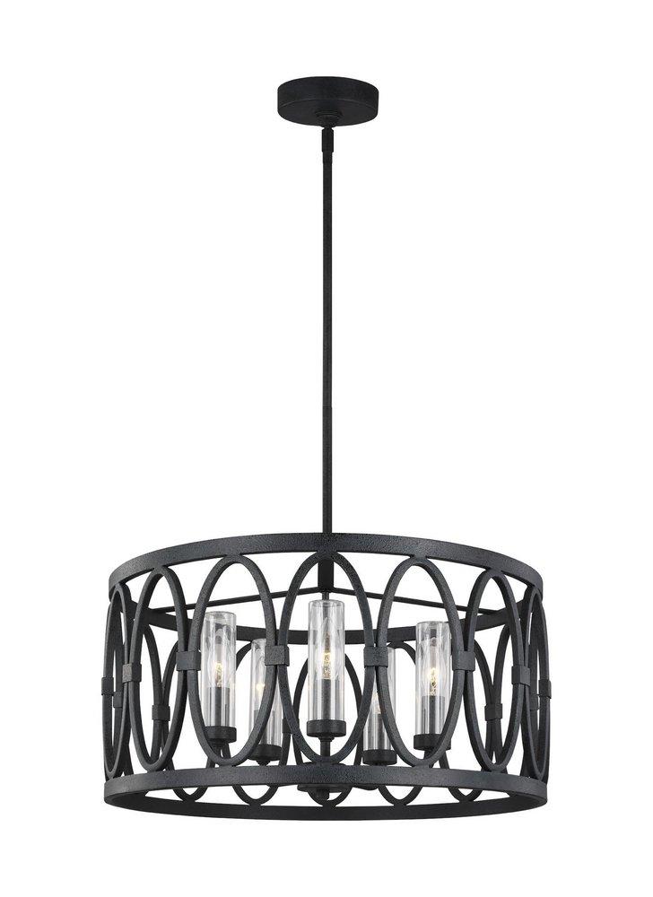 Visual Comfort & Co. Studio Dark Weathered Zinc 21 in. 60W 5-Light Candelabra E-12 Incandescent Outdoor Chandelier 