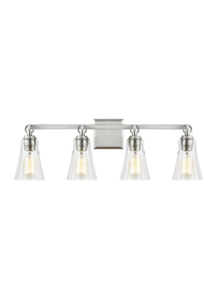 Visual Comfort & Co. Studio Satin Nickel 75W 4-Light Vanity Fixture with Clear Seeded Glass 