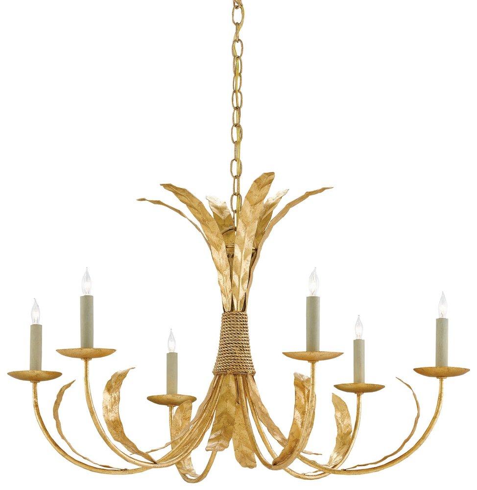 Currey and Company Grecian Gold Leaf 33 in. 60W 6-Light Chandelier 