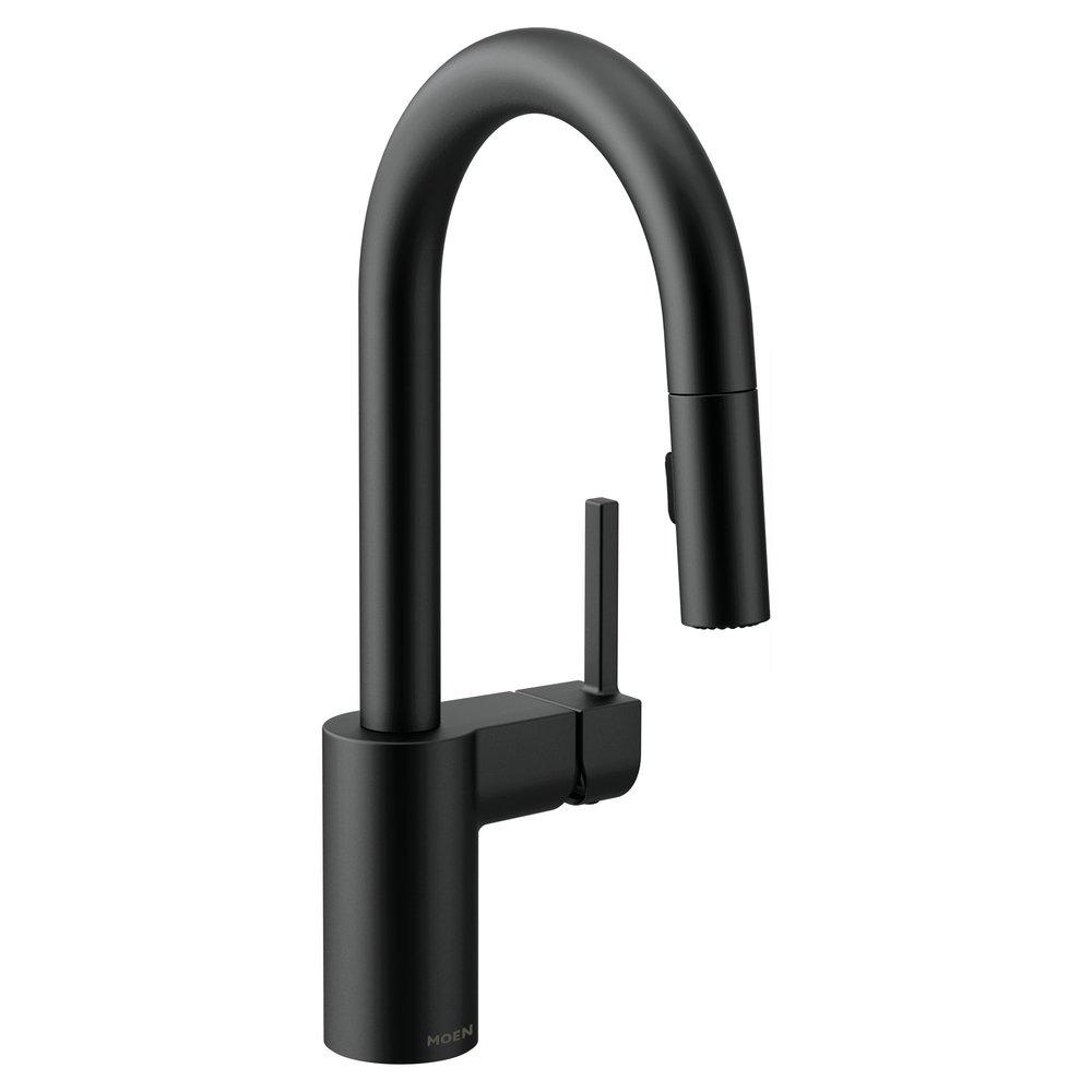 Moen Matte Black Single Lever Handle Pull Down Bar Faucet with Power Clean and Reflex Technology 