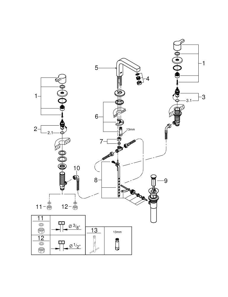 GROHE StarLight&reg; Polished Chrome Two Handle Widespread Bathroom Sink Faucet 
