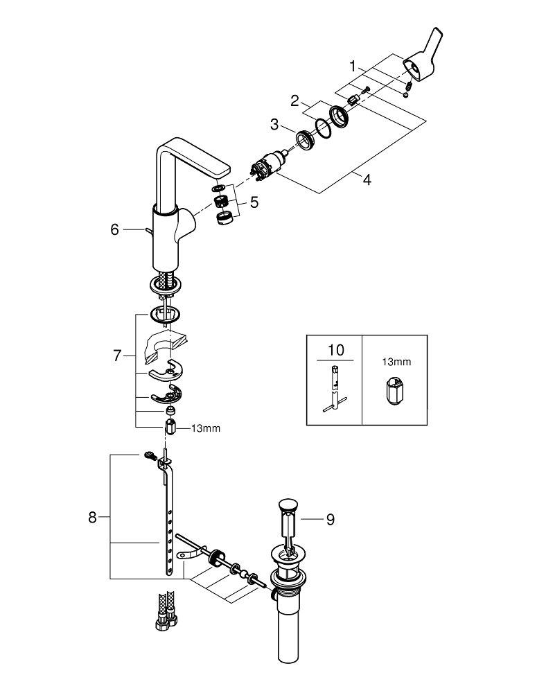 GROHE Brushed Nickel Bathroom Sink Faucet with Single Lever Handle and Ceramic Disc Cartridge 