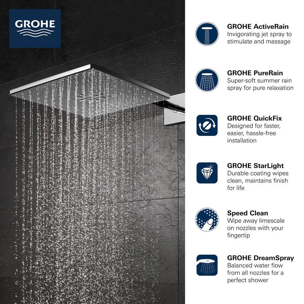 GROHE StarLight Chrome Dual Function PureRain and ActiveRain Showerhead 