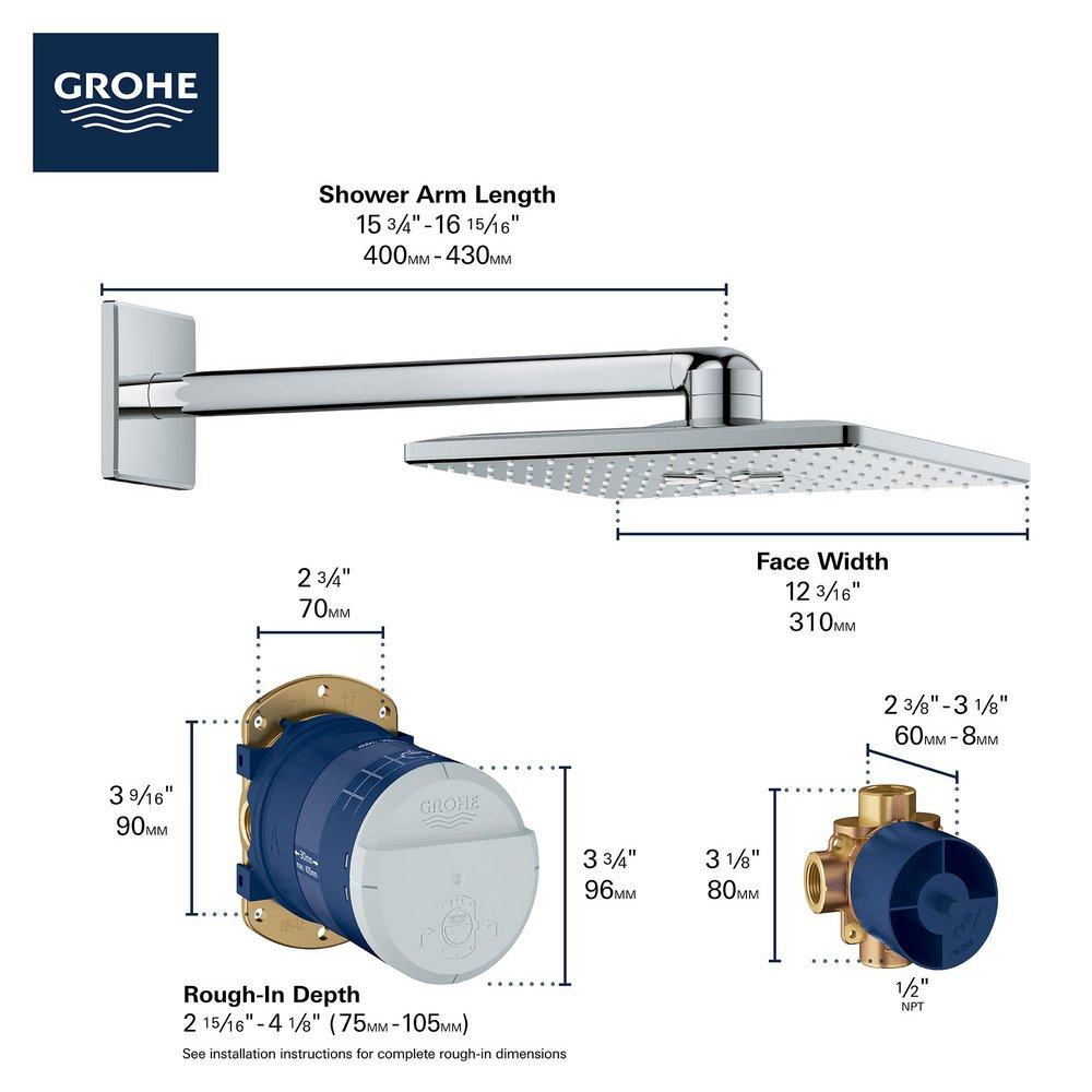 GROHE StarLight Chrome Dual Function PureRain and ActiveRain Showerhead 