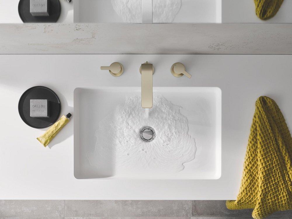 GROHE Brushed Nickel 1.2 gpm 3-Hole Widespread Lavatory Faucet with Double Lever Handle and 5-1/2 - 13-3/8 in. Center Size 