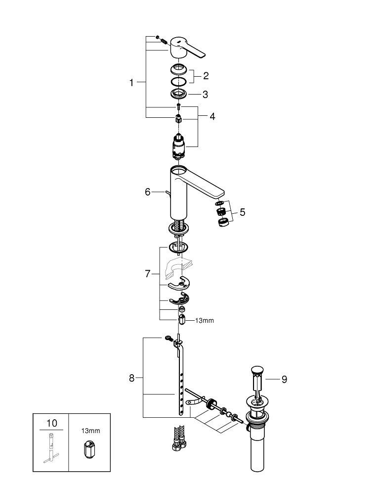 GROHE StarLight® Polished Chrome Single Handle Monoblock Bathroom Sink Faucet 