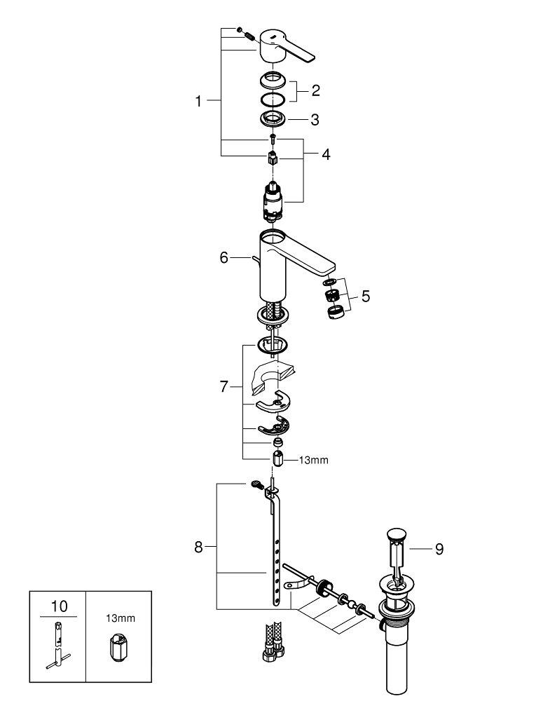 GROHE StarLight&reg; Polished Chrome Single Handle Monoblock Bathroom Sink Faucet 