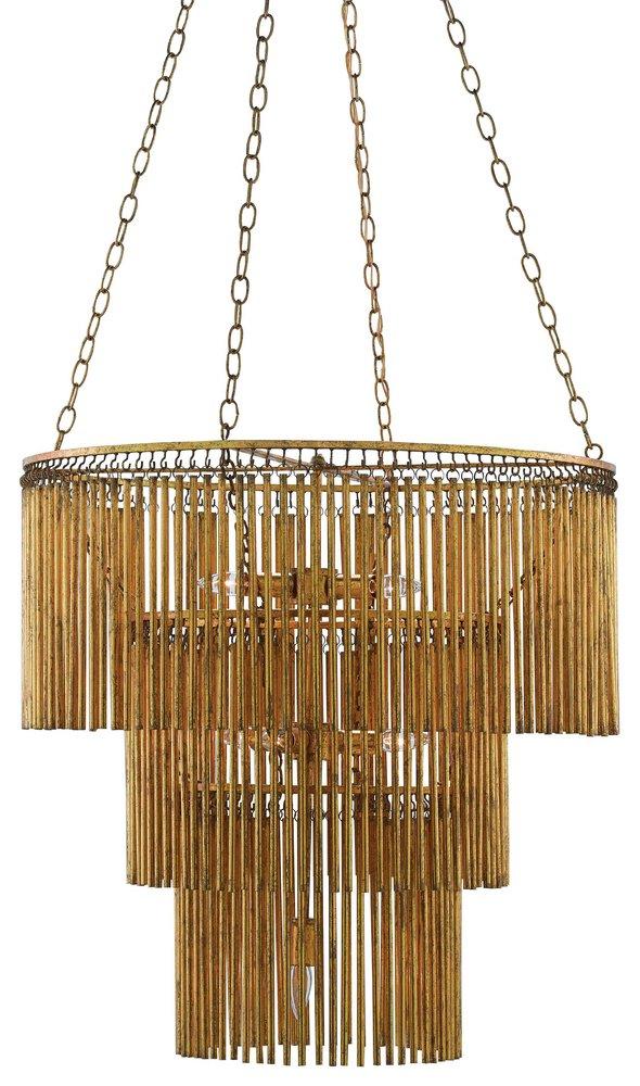 Currey and Company Gold Leaf 31-1/2 x 30 in. 60W 3-Tier 7-Light Incandescent Country, Lodge, Rustic, Shabby Chic and Transitional Chandelier 