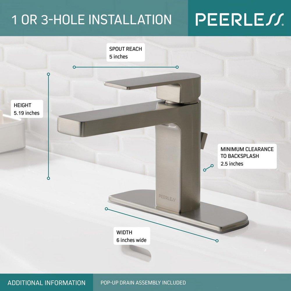 Peerless&reg; Brushed Nickel Single Handle Monoblock Bathroom Sink Faucet Lever Handle 