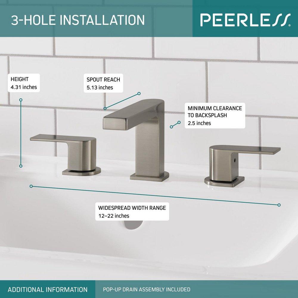 Peerless&reg; Brushed Nickel Two Handle Widespread Bathroom Sink Faucet Lever Handle 