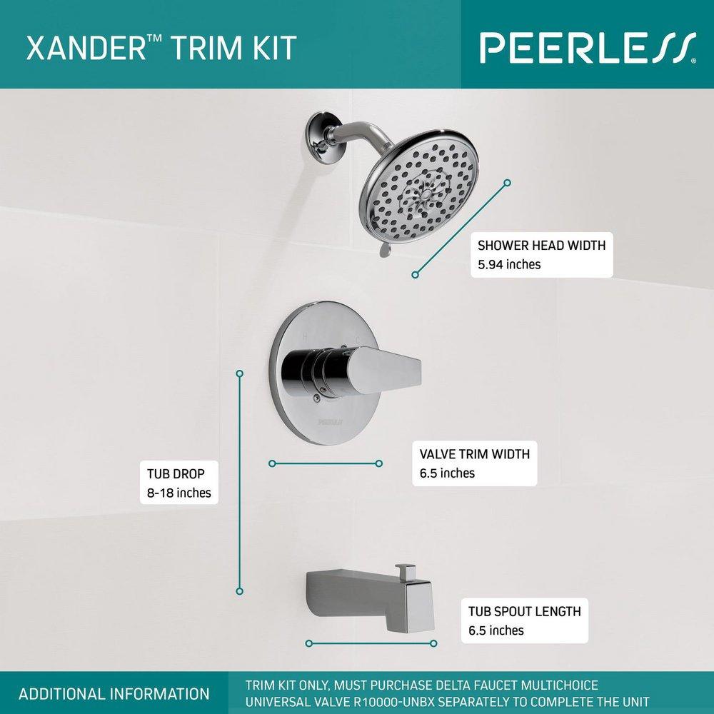 Peerless&reg; Polished Chrome Single Handle Multi Bathtub & Shower Faucet Trim Only 