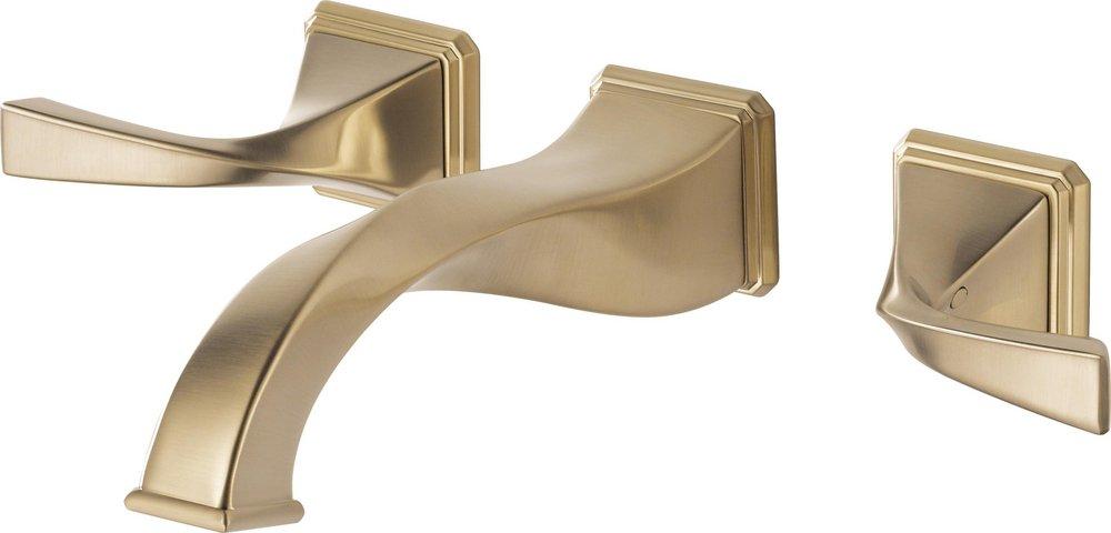 Brizo Luxe Gold Two Handle Wall Mount Bathroom Sink Faucet Lever Handle 