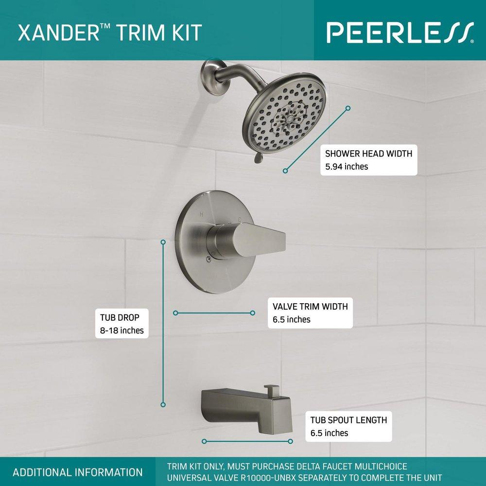 Peerless® Brushed Nickel Single Handle Multi Bathtub & Shower Faucet Trim Only 