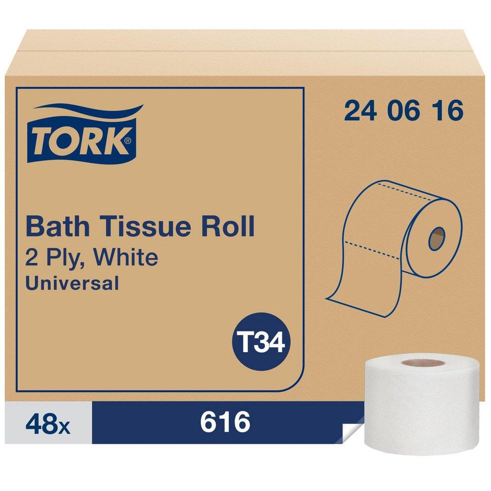 Tork White Bath Tissue Roll, 2-Ply 616-Sheets, White 