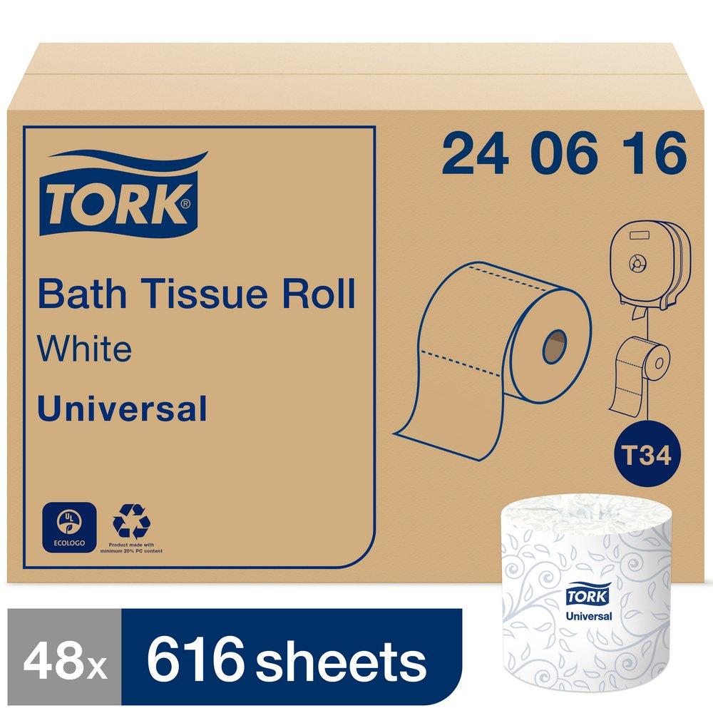 Tork White Bath Tissue Roll, 2-Ply 616-Sheets, White 