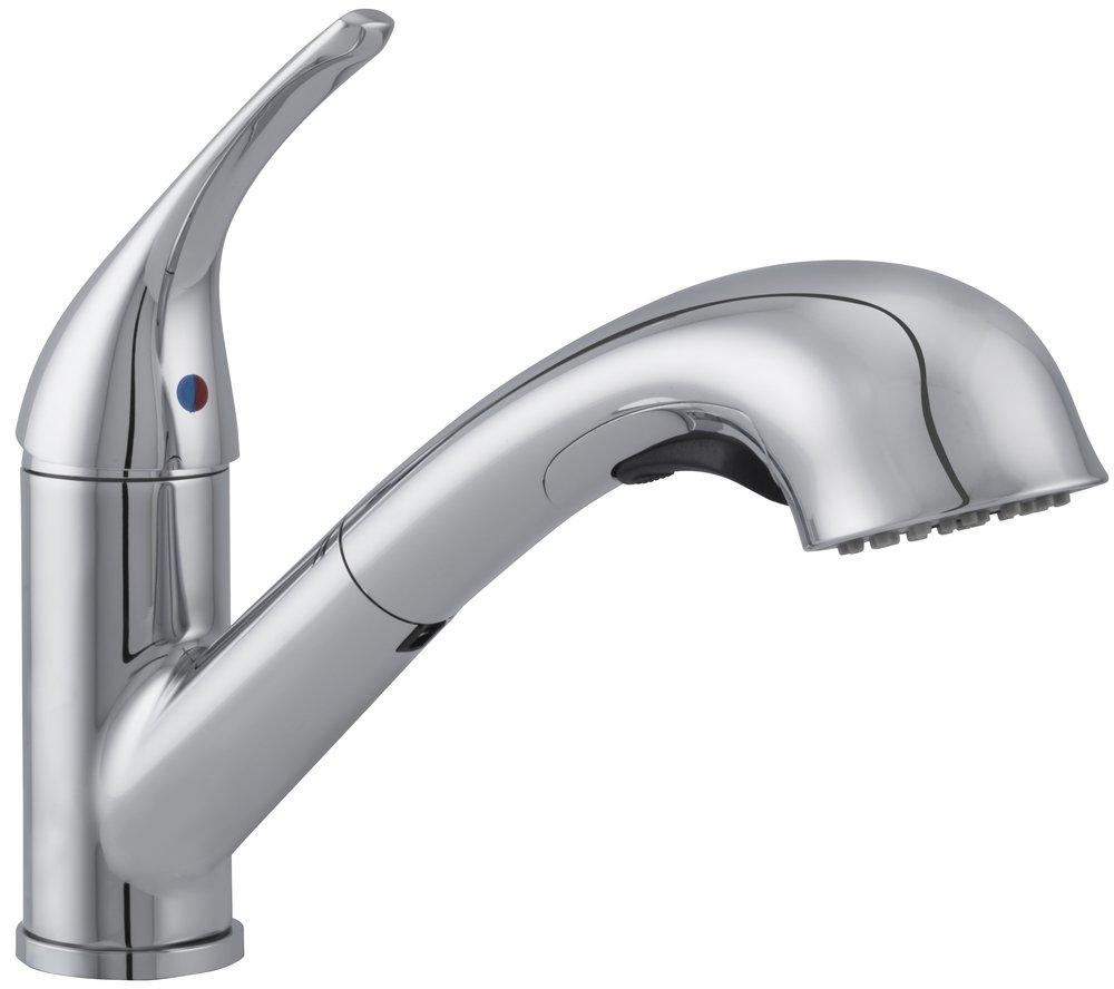 PROFLO&reg; Chrome Single Handle Pull Out Kitchen Faucet with Two-Function Spray 