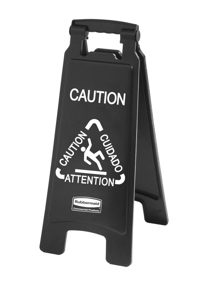 2-Sided Multi-Lingual Caution Sign in Black 