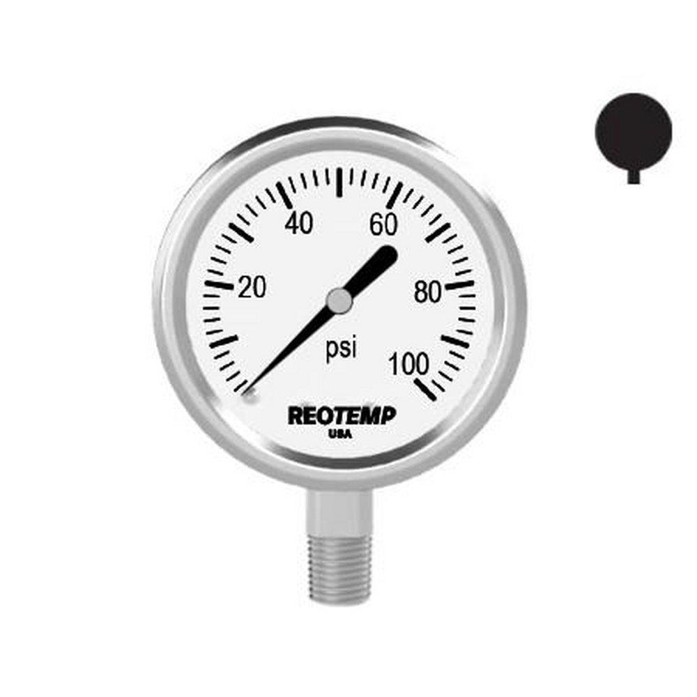 Reotemp Instrument White 2-1/2 x 1/4 in. NPT Stainless Steel Pressure Gauge 