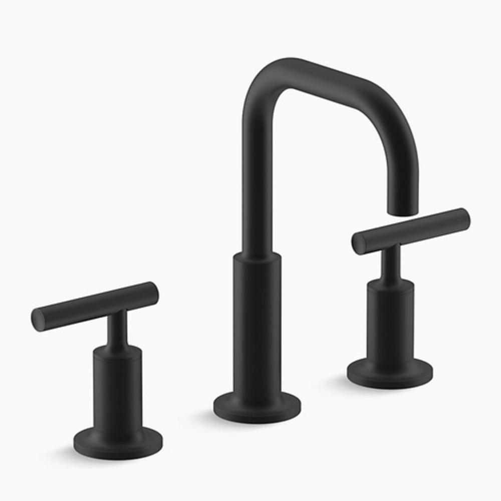 KOHLER Matte Black Two Handle Widespread Bathroom Sink Faucet with Metal Pop-Up Drain Assembly 