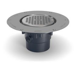 2 - 3 in. Push on Plastic Floor Drain with 5 in. Round Nickel Bronze Strainer