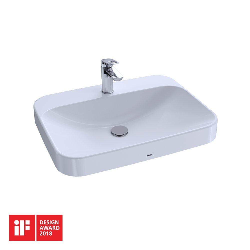 TOTO Cotton 23-5/8 x 18-1/8 in. 1-Hole 1-Bowl Vessel Mount Ceramic Rectangular Lavatory Sink with Rear Center Drain 