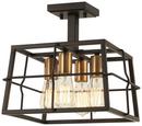 60W 4-Light Semi-Flush Mount Ceiling Fixture in Painted Bronze with Natural Brushed Brass