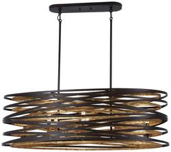 60W 8-Light Candelabra E-12 Incandescent Pendant in Dark Bronze with Mosaic Gold