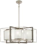 60W 6-Light Candelabra E-12 Pendant in Brushed Nickel with Shale Wood