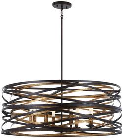 60W 8-Light Chandelier with Metal Shade in Dark Bronze with Mosaic Gold