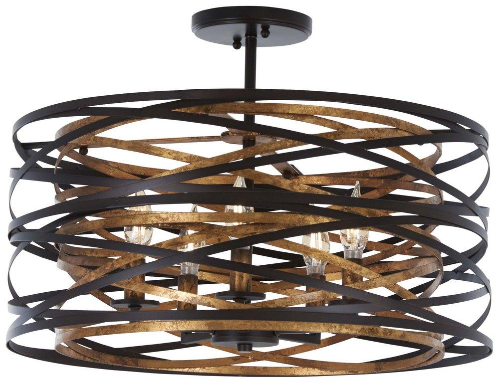 Minka Lavery Dark Bronze/Mosaic Gold 60W 5-Light Candelabra E-12 Semi-Flush Mount Ceiling Fixture 