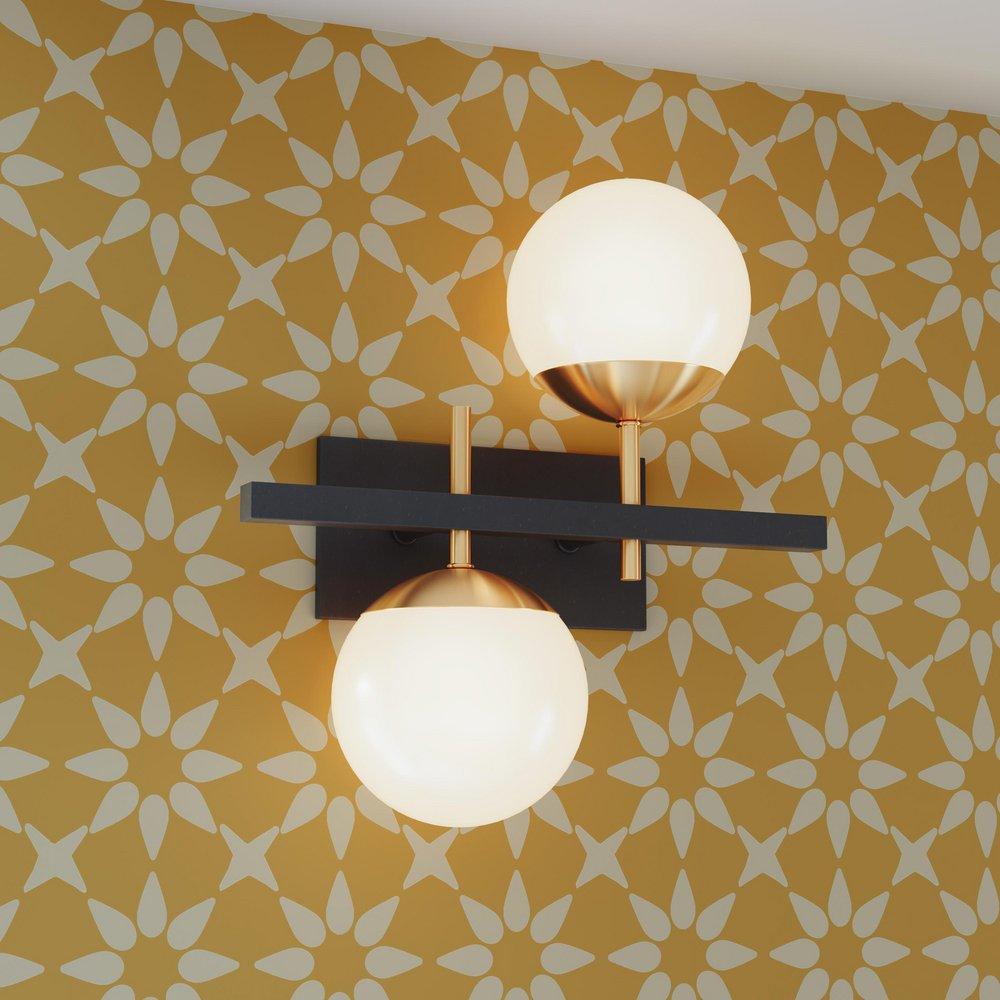 George Kovacs Weathered Black/Gold 16 x 15-1/4 in. 150W 2-Light Vanity Fixture 