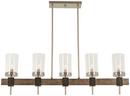 60W 5-Light Taper Candle Linear Chandelier with Seedy Glass Shades in Stone Grey with Brushed Nickel