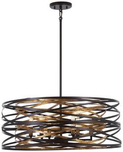 60W 6-Light Candelabra E-12 Incandescent Pendant in Dark Bronze with Mosaic Gold