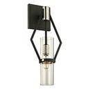 120W 1-Light Candelabra E-12 Incandescent Wall Sconce in Textured Black with Polished Nickel